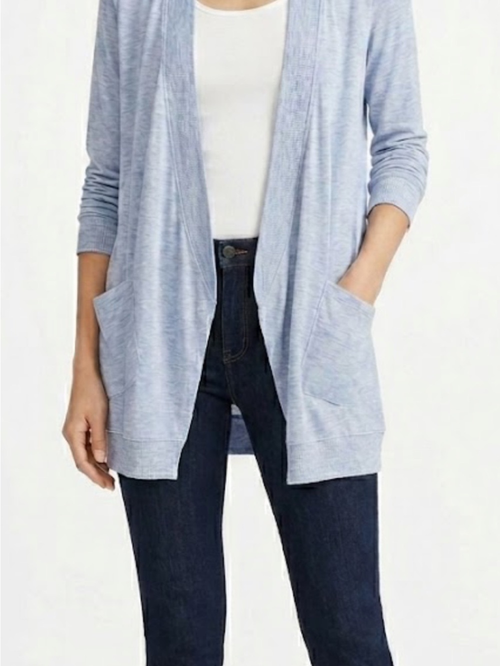Eileen Fisher Light Blue Open-Front Pocket Cardigan